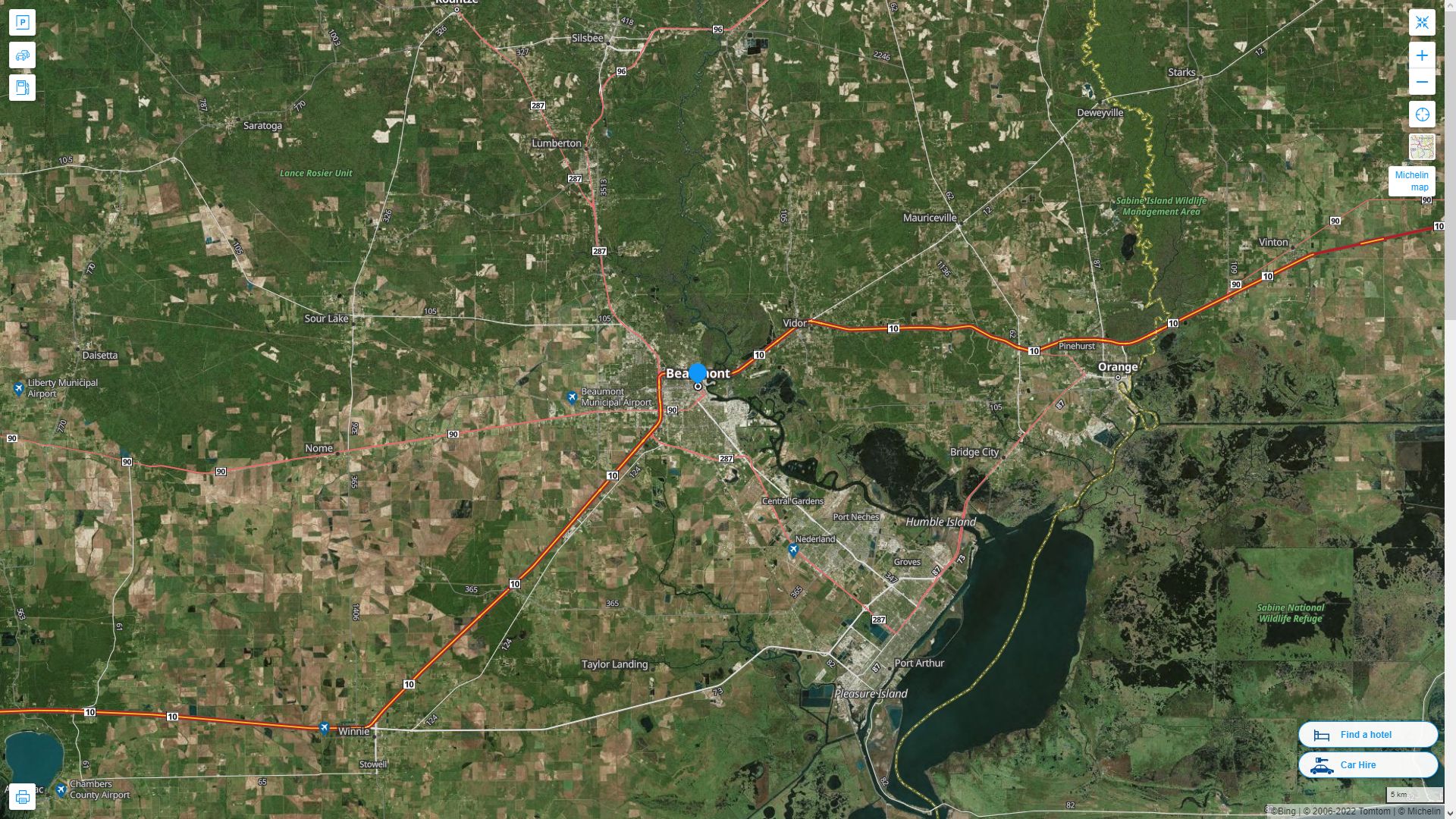 Beaumont Texas Highway and Road Map with Satellite View